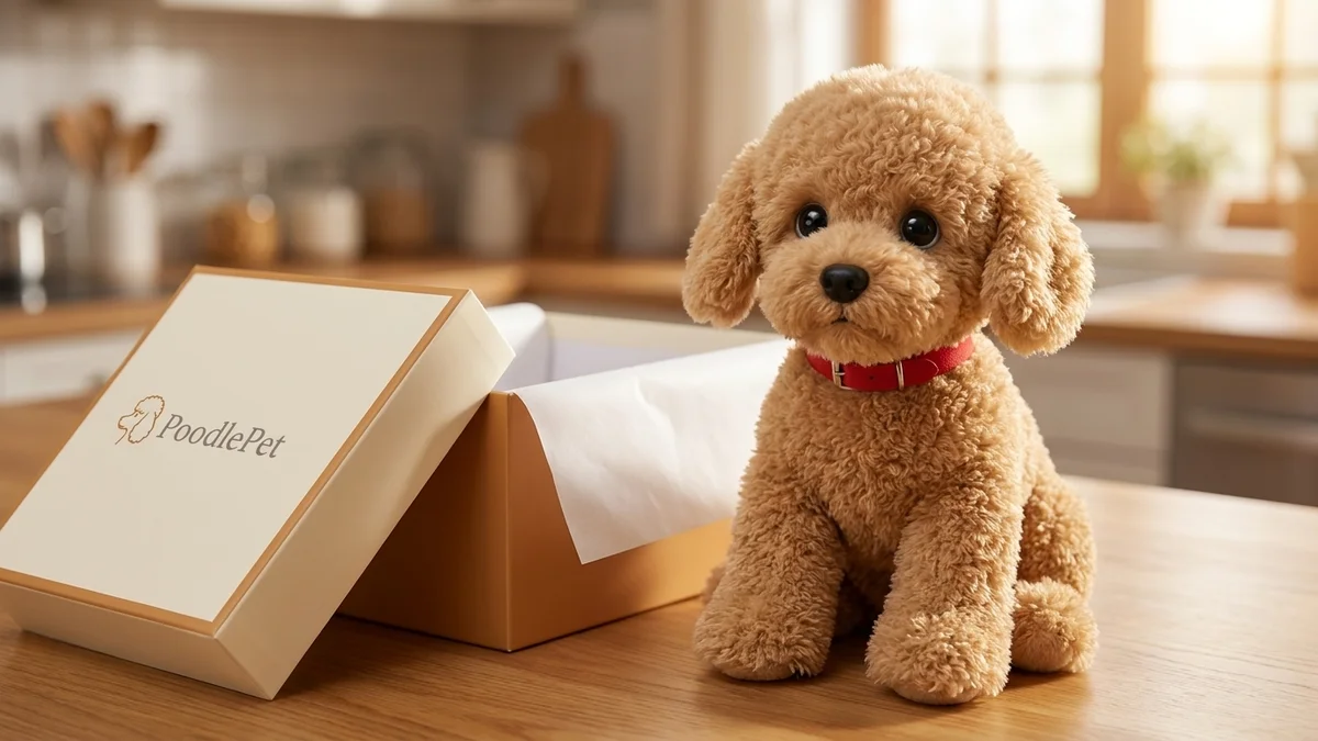 The PoodlePet Companion lifted out of its box on a kitchen table